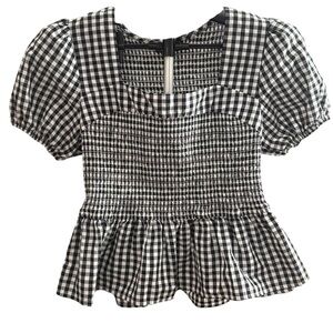 Self Esteem Black & White Gingham Smocked Puff Sleeve Top Size XL